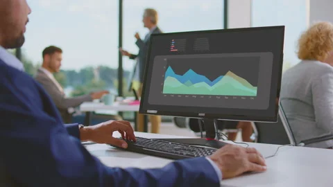 Viewing chart in presentation Stock Footage 164644387