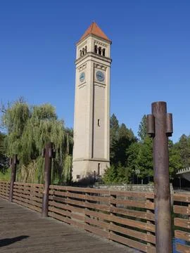 Viewing the clock tower from the bridge. Stock Photos