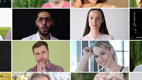 Viewing the collage on the computer screen. A group of faces of people of Stock-Footage 221653016