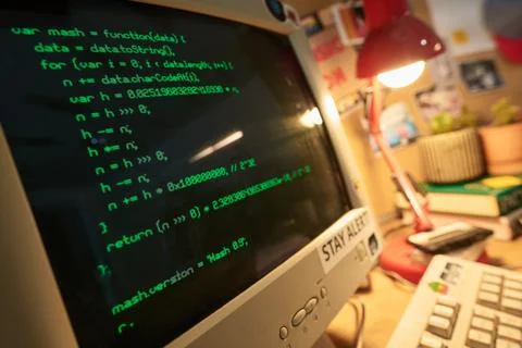 Viewing Computer Screen With Lines of Code Displayed Stockfoto's