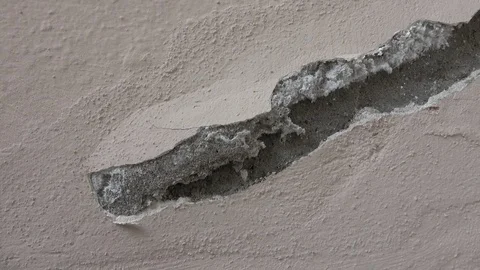Viewing damage in wall plaster coused by growing mold Stock Footage 127340315
