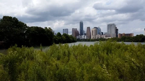 Viewing downtown Austin from the Ann &amp; Roy Butler Hike &amp; Bike Trail. Stock Footage 108564182