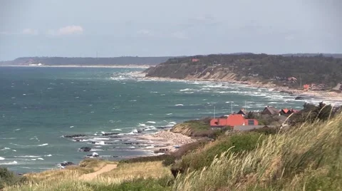 Viewing east along the coast from Hundested to the fishing hamlet Kikhavn 스톡 동영상 52310629