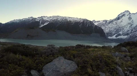 Viewing Lake Mueller And Mount Sefton From Hooker Valley Track, Pan Right Video stock 55757507