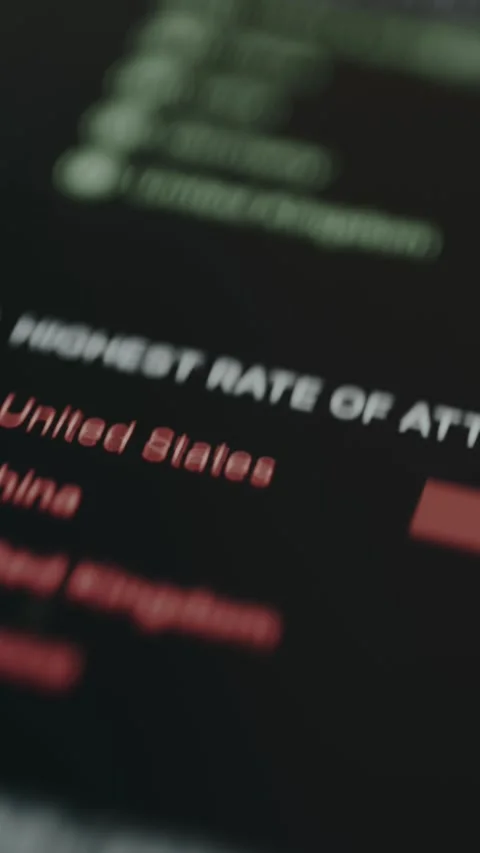 Viewing the list of countries with the Highest rate of cyber attacks Stock Footage 330240940
