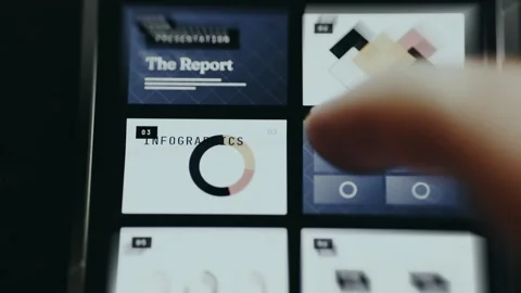 Viewing a modern, minimalist presentation template layout Stock Footage 334939274