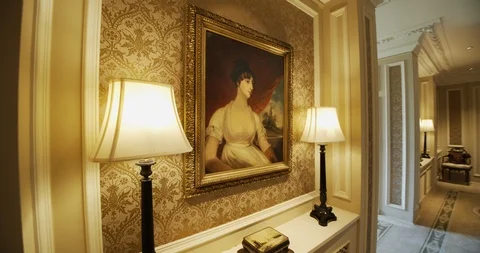 Viewing An Old Portrait On A Wall In A Mansion Stock Footage 107558894