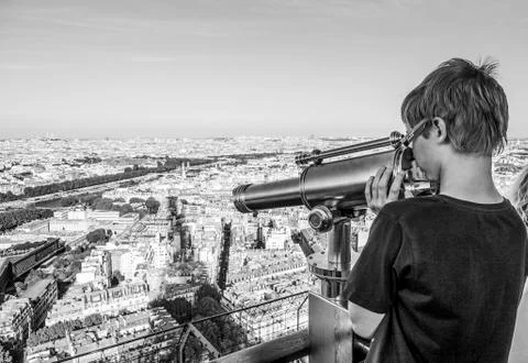 Viewing platform on Eiffel tower - great view over the city of Paris - PARIS  Fotos Stock