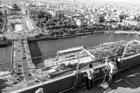 Viewing platform on Eiffel Tower - wonderful view over River Seine and the ci Fotos Stock