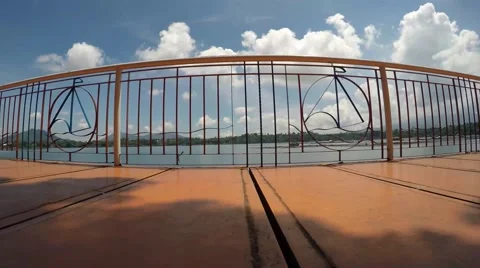 Viewing platform lake railings Stock Footage 54426736