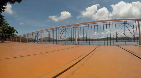 Viewing platform lake railings Stock Footage 54426856