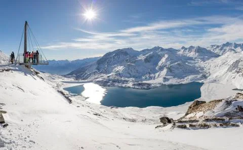 Viewing Platform Looking over Lac Du Mont Cenis in France Stock Photos