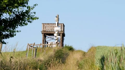 Viewing platform named Himmelsblick, observation tower in rural landscape Stock Footage 242939185