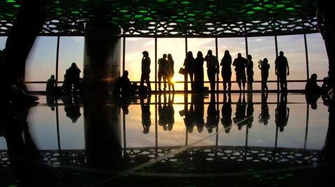 Viewing platform at sunset, Burj Al Khalifa, Dubai, Stock Footage 62780179