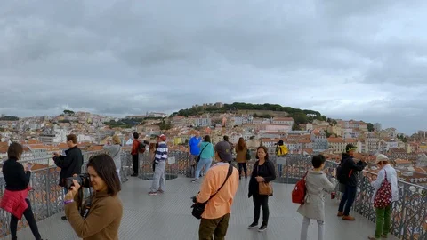 Viewing platform on the top of Santa Justa Elevator in Lisbon - CITY OF LISBON Stock Footage 120158940