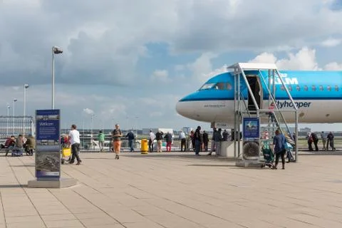 Viewing platform with unknown visitors and a visitable airplane Stock Photos