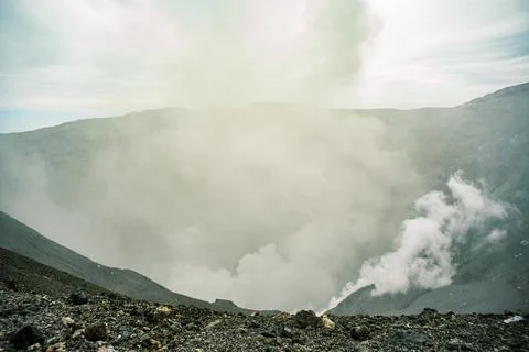 Viewing point on Aso active volcano Stock Photos