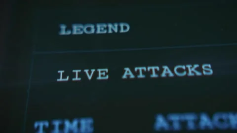 Viewing real-time cyber attack map and time, date, attack type and source Stock Footage 288966959
