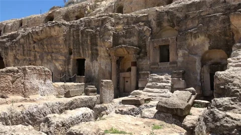 Viewing ruins of the Kizilkoyun necropolis Stock Footage 157059953