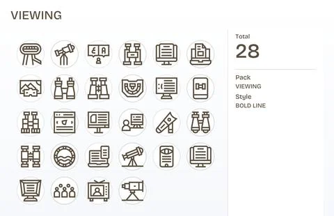 Viewing Scalable Vector Set featuring 28 Detail Enhanced Bold Line 128x128 .. Illustrazione stock