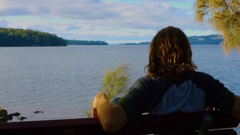 Viewing seat by the sea Stock Footage 79776294