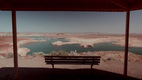 Viewpoint from a bench in the desert Stock Footage 255719289