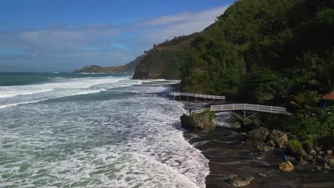 The viewpoint bridge at Surumanis beach Stock Footage 295395667