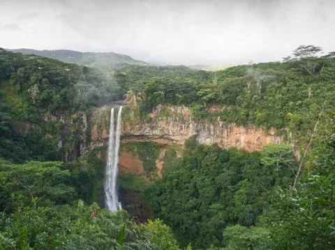 Viewpoint on Chamarel cascade in Mauritius Stock Photos