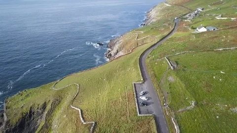 A Viewpoint on Dingle Ring Road in Ireland, Lush Landscape and Seaside Cliffs Stock Footage 89511097