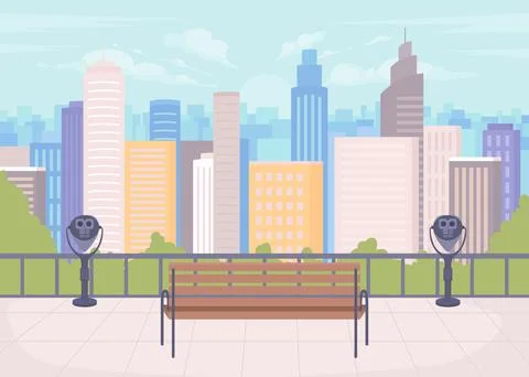 Viewpoint on downtown core flat color vector illustration Illustrazione stock
