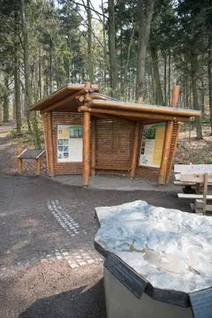 Viewpoint Eifel Blick Hirschley with tactile information boards suitable for Fotos Stock