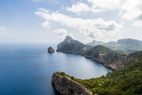 Viewpoint es Colomer, views from Cap de Formentor in Mallorca. Stock Photos