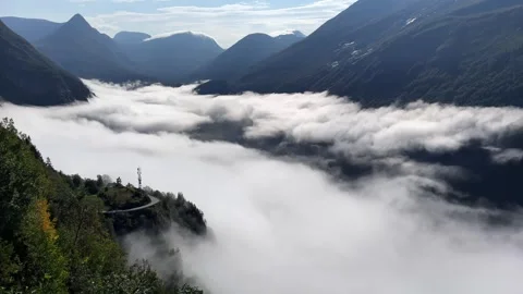 Viewpoint  Geiranger in the clouds Norway Stock Footage 309140967