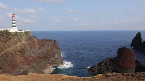 Viewpoint of Ilhéu da Baleia, at Graciosa island, Azores. Travel in Portugal. Am Stock Footage 299604763