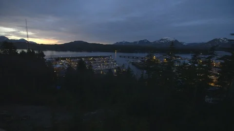 Viewpoint of Ketchican Alaska at sunset Stock Footage 104868926