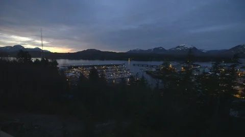 Viewpoint of Ketchican Alaska at sunset Stock Footage 104869098