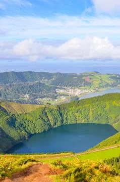 Viewpoint Miradouro da Boca do Inferno in Sao Miguel Island, Azores, Portugal Stock Photos