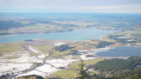 Viewpoint on the mountain Fussen Germany.panoramic view of lakes and fields 動画素材 239571833