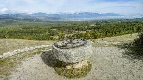 Viewpoint to the mountains with rose of the winds Stock Photos