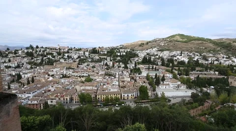 Viewpoint over Granada from the Alhambra Palace in Granada, Spain Stock Footage 46055554