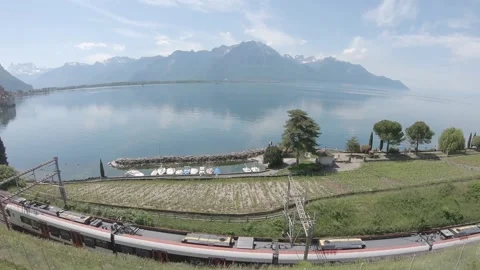 Viewpoint over the train, Veytaux, May 2020, Switzerland.  库存影片 130280899
