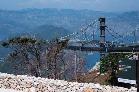 Viewpoint platform stands on mountain peak over the Bay of Kotor in Montenegro Stock Photos