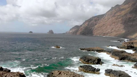 Viewpoint of Roques de Salmor. El Hierro island. Drone. Aerial. Stock Footage 208717537