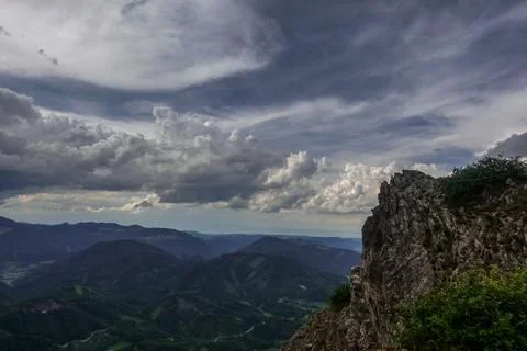 Viewpoint on a summit to other mountains while hiking Stock Photos