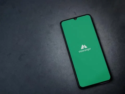 ViewRanger app launch screen with logo on the display of a black mobile smart Stock Photos