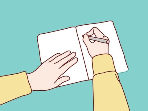 Views above hand taking notes in blank notebook simple korean style Stock Illustration