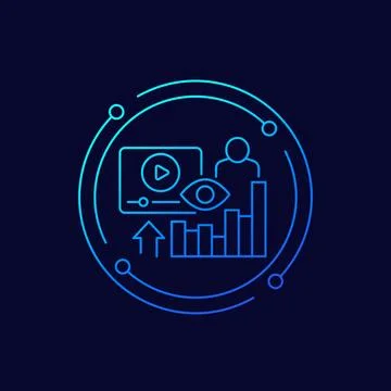 Views analytics and metrics icon, linear design Stock Illustration