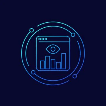 Views analytics line icon, website and graph 스톡 일러스트