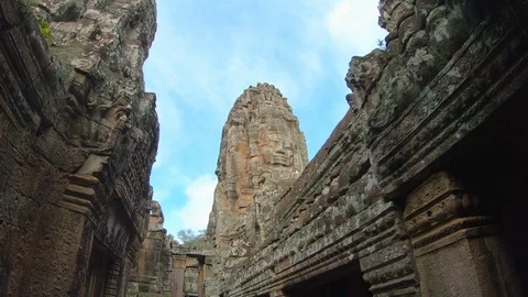 Views of Bayon Temple at Angkor thom in Siem Reap, Cambodia Stock Footage 108154514