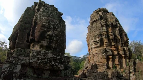Views of Bayon Temple at Angkor thom in Siem Reap, Cambodia Stock Footage 108156248